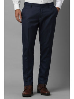 Louis Philippe - Men Navy Slim Fit Solid Flat Front Formal Trousers