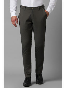 Louis Philippe - Men Grey Slim Fit Checks Flat Front Formal Trousers