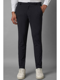 Louis Philippe - Men Navy Slim Fit Solid Flat Front Casual Trousers