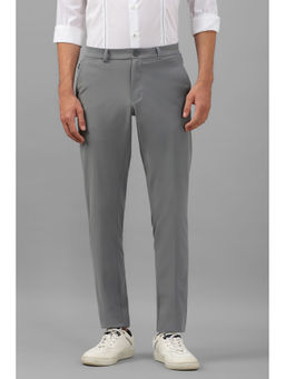 Louis Philippe - Men Grey Slim Fit Solid Flat Front Casual Trousers