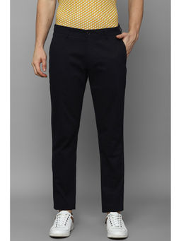 Louis Philippe - Men Black Slim Tapered Fit Textured Flat Front Casual Trousers