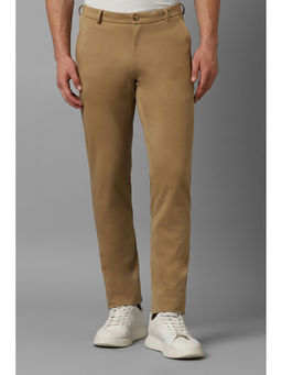 Louis Philippe - Men Khaki Slim Fit Solid Flat Front Casual Trousers