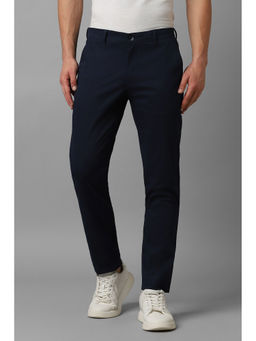 Louis Philippe - Men Navy Slim Fit Textured Flat Front Casual Trousers