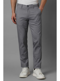 Louis Philippe - Men Grey Slim Tapered Fit Textured Flat Front Casual Trousers