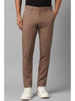 Louis Philippe - Men Brown Slim Tapered Fit Solid Flat Front Casual Trousers