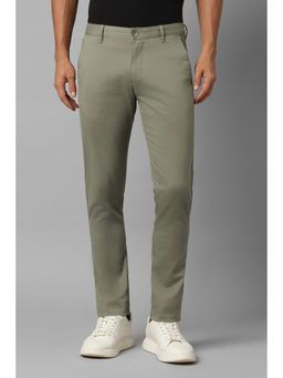 Louis Philippe - Men Olive Super Slim Fit Solid Flat Front Casual Trousers