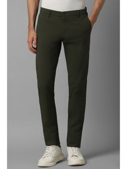 Louis Philippe - Men Olive Super Slim Fit Solid Flat Front Casual Trousers