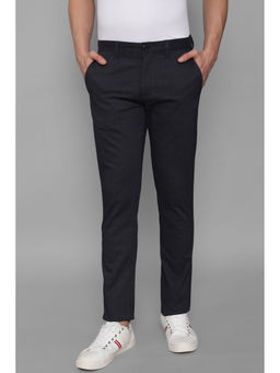 Louis Philippe - Men Black Super Slim Fit Textured Flat Front Casual Trousers