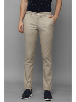 Louis Philippe - Men Beige Slim Tapered Fit Solid Flat Front Casual Trousers