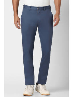 Peter England - Men Blue Solid Super Slim Fit Casual Trousers