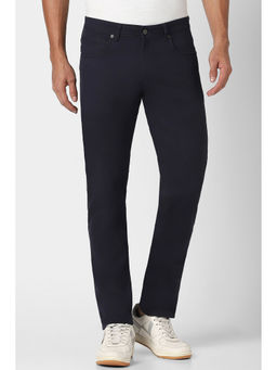Peter England - Men Navy Solid Super Slim Fit Casual Trousers