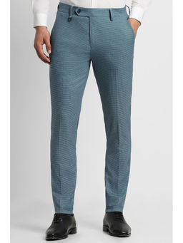 Peter England - Men Blue Textured Ultra Slim Fit Formal Trousers