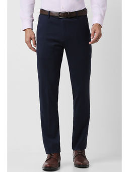 Peter England - Men Navy Solid Slim Fit Formal Trousers