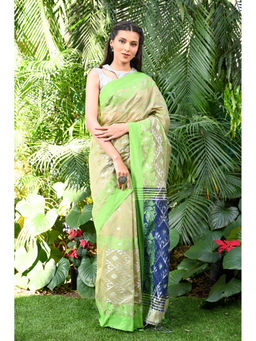 Beatitude - Beige Handloom Cotton Silk Saree with Unstitched Blouse