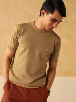 Andamen - Regular Fit Men Brown Solid Cotton Single Jersey Crew Neck T-Shirt