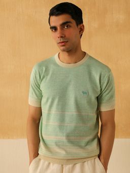 Andamen - Regular Fit Men Green Melange Cotton Single Jersey Crew Neck T-Shirt