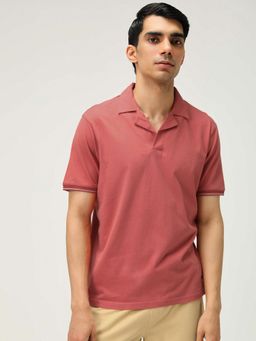 Andamen - Regular Fit Men Red Solid Cotton Single Jersey Resort Collar Polo T-Shirt