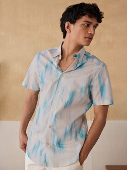 Andamen - Men Blue Tie & Dye Cotton Twill Slim Half Sleeve Shirt