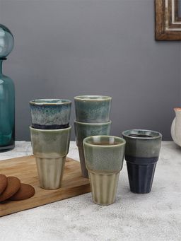 Miah Decor - Prismatic Studio Pottery Cutting Chai Glasses- Set Of 6
