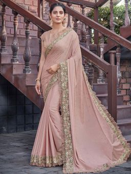Odette - Pink Colour Chiffon Embroidered Saree with Unstitched Blouse