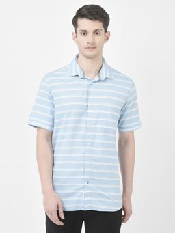 CRIMSOUNE CLUB - Mens Sky Blue Horizontal Striped Shirt