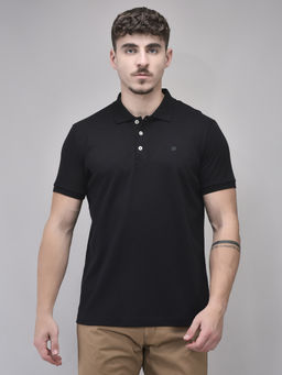 WOODS - Men Black Solid Polo T-Shirt