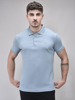 WOODS - Men Blue Solid Polo T-Shirt