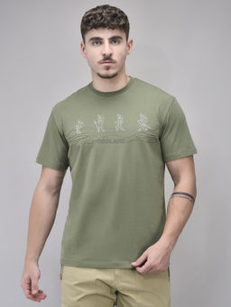 WOODS - Men Green Printed Crew Neck T-Shirt