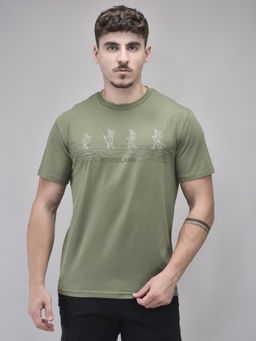 WOODS - Men Olive Printed Crew Neck T-Shirt