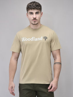 WOODLAND - Men Khaki Solid Crew Neck T-Shirt