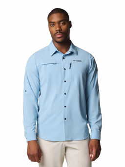 Columbia - Mens Light Blue Solid Long Sleeves Shirt