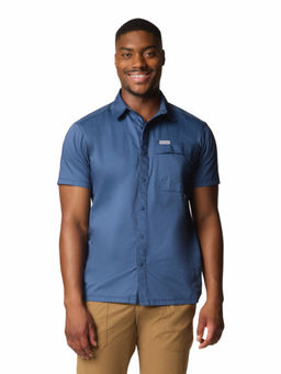 Columbia - Mens Blue Solid Twill Short Sleeves Shirt