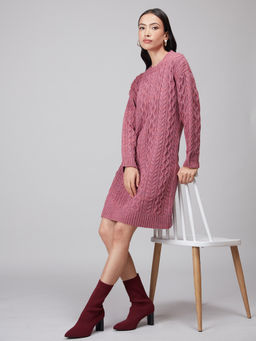 Twenty Dresses by Nykaa Fashion - Pink Solid Short Sweater Dress