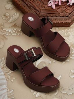 Twenty Dresses by Nykaa Fashion - Womens Wine Comfort Soft Casual Party Block Sandal Heels
