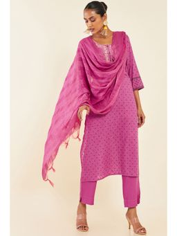 Soch - Women Pink Cotton Floral Suit (Set of 3)