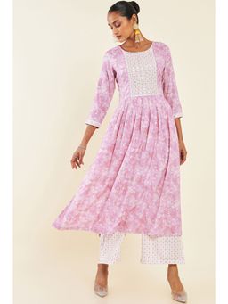 Soch - Women Pink Rayon Printed Kurta (Set of 2)