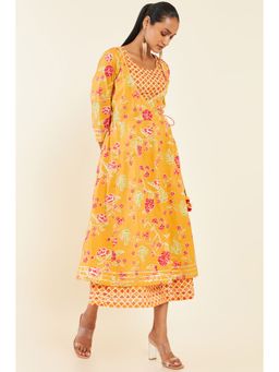 Soch - Women Mustard Cotton Printed Dress Kurta