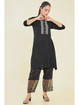 Soch - Women Black Rayon Embroidered Kurta