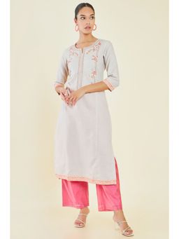 Soch - Women Beige Rayon Embroidered Kurta