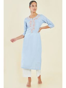 Soch - Women Blue Rayon Embroidered Kurta