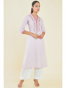 Soch - Women Pink Rayon Embroidered Kurta