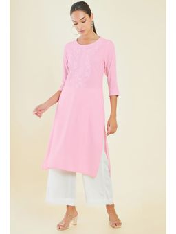 Soch - Women Pink Rayon Embroidered Kurta