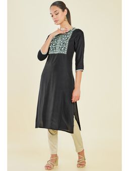 Soch - Women Black Rayon Embroidered Kurta
