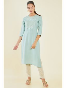 Soch - Women Green Rayon Embroidered Kurta