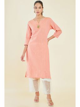 Soch - Women Orange Cotton Stripes Kurta
