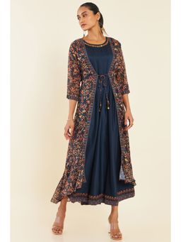 Soch - Women Navy Blue Georgette Printed Dress Kurta (Set of 2)