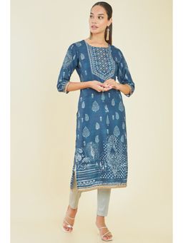 Soch - Women Blue Polyester Printed Kurta
