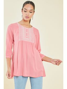 Soch - Women Coral Crepe Embroidered Tunic