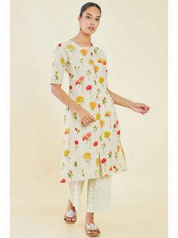 Soch - Women Cream Cotton Floral Kurta