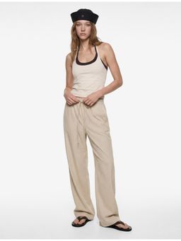 Koton - Beige Stripes Wide Leg Pant